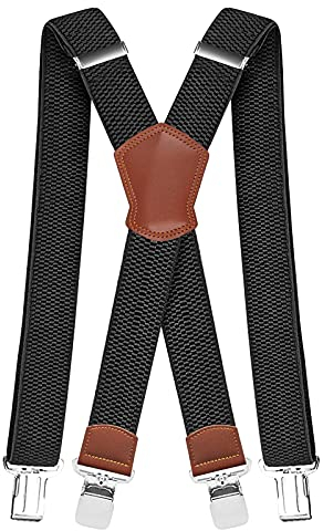 Pejoye Hosenträger für Herren Breit Arbeitshosen Stark Motorradhose Lang X Form 4 Metall Clips Einstellbar und Elastisch Einheitsgröße für Männer und Damen