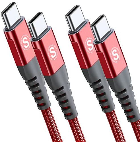 2-Pack 2m 60W USB C to USB C Charger Cable, PD Type C Super Fast Charging for iPhone 16 15 MacBook iPad Pro, Samsung Flip Fold 7 6 5 S25 S24 S23 Ultra, Steam Deck, Nintendo Switch etc