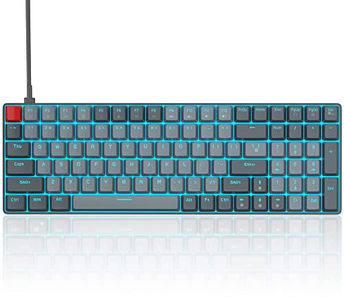 MageGee 100 Keys Wired Mechanical Gaming Keyboard, 96% Compact Layout LED Blue Backlit Keyboard for PC Laptop, Detachable USB-C Cable, with Numpad Arrow Keys, Red Switch, Grey Black