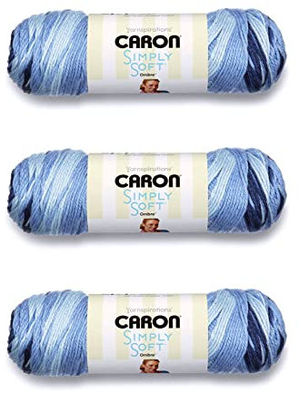 Caron Simply Soft Saturday Blue Jeans Ombre Yarn - 3 Pack of 141g/5oz - Acrylic - 4 Medium (Worsted) - 235 Yards - Knitting/Crochet