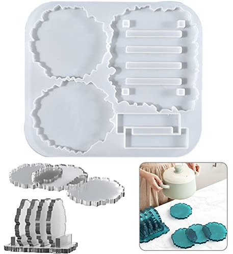 FZSECRIU silikonform untersetzer,epoxidharz set anfänger,silikonformen gießformen tablett,epoxidharz formen,silikonform epoxidharz mit Untersetzer Halter, epoxidharz Formen silikon,teller DIY