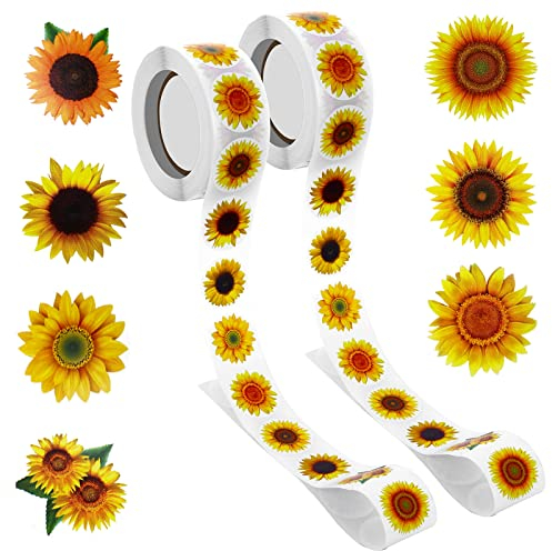 Abeillo 1000 Stk Sonnenblumen Aufkleber Klein, 2,5 cm/1 inch Sunflower Sticker Selbstklebende Sonnenblumenaufkleber Thank You Sticker für Grußkarten, Umschläge Deko, Weihnachten