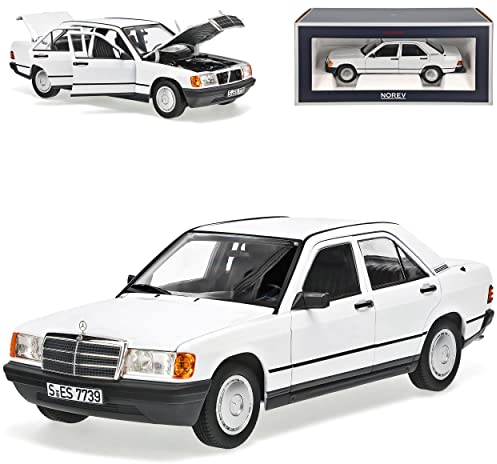 Norev Mercedes-Benz C-Klasse 190E W201 Weiss 1982-1993 1/18 Modell Auto mit individiuellem Wunschkennzeichen