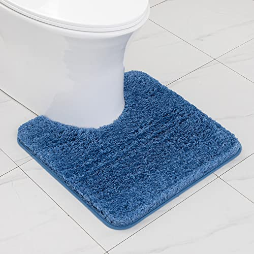 MIULEE Badematte Weiche Badteppich U Förmige Deko Matte rutschfest Fußmatte Flauschig Teppich Waschbar Badteppich Badvorleger Badezimmerteppich für Toilett WC Badezimmer 50x50 cm Blau