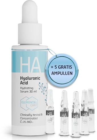 Hyaluron Serum hochdosiert 30ml & Ampullen Gesicht 5x1.3ml - Sofort-Hydration der Haut um 155% in 1 Stunde - Hyaluronsäure Serum Gesicht - Augenringe entfernen, Anti Aging, Anti Falten Moisturizer