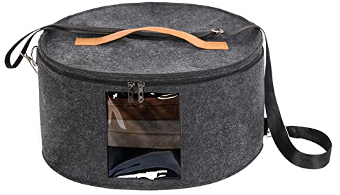 Ohiyoo Runde Hut-Aufbewahrungsbox mit Deckel, 16'' x 8'' Faltbare Box für Unterwegs, Hutschachtel Reise-Hutbox für Männer & Frauen, Stofftier-Spielzeug-Aufbewahrungsbehälter mit Deckel (Dunkelgrau)