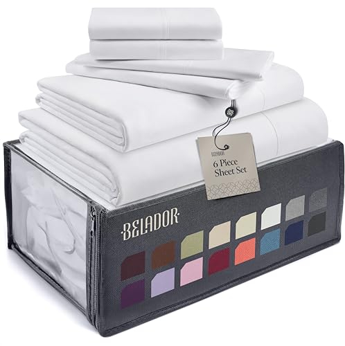 BELADOR Seidig weiches King-Size-Bettlaken-Set – Luxuriöses 4-teiliges Bettlaken für King-Size-Bett, atmungsaktiven Hotel-Bettlaken und Kissenbezug-Set, knitterfreie Öko-Tex-Bettlaken