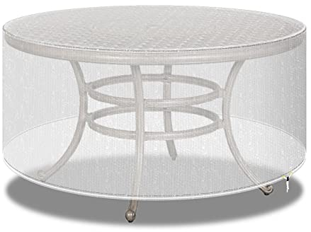 PATIO PLUS Outdoor-Möbelabdeckungen runder Terrassentisch Abdeckung wasserdicht - Gartenmöbel Set Abdeckungen rund für Patio Tisch und Stühle Set - Extra groß 300x90cm Transparent