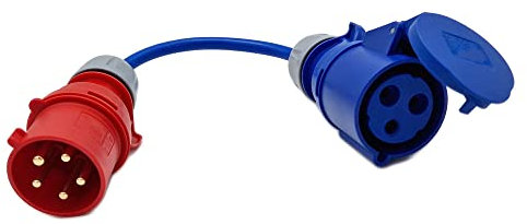 UK Made 3-Phase to Single Phase 32A 5-Pin Red Plug to 32A 3-Pin 230v Coupler Socket. 4mm2 Fly Lead for DG Mains