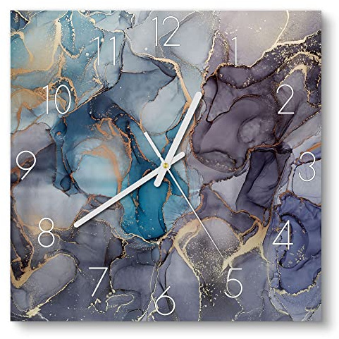DEQORI Glasuhr | 30x30 cm | Motiv Stilvoller Tinteneffekt | ausgefallene leise Design Uhr aus Glas | Wanduhr für Wohnzimmer & Küche | moderne Hingucker Uhr für die Wand