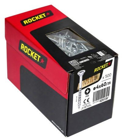 Vis à bois aggloméré Rocket acier zingué blanc tête fraisée empreinte PZ partiellement filetée 4x6035mm de 500 p