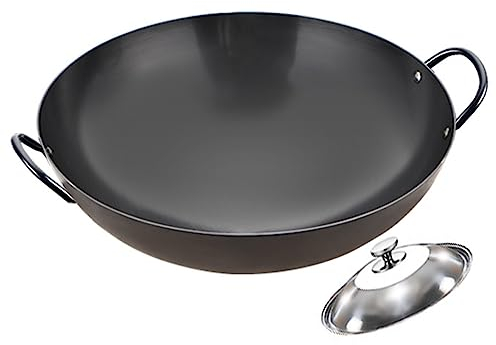 AZHANGYB Cast Iron Pan, Wok Antiadherente Resistente, Wok De Acero Al Carbono Para Estufas EléCtricas, De InduccióN Y De Gas (38cm)