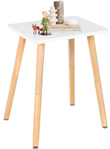 Yawinhe Beistelltisch, Holz Nachttische, Kaffeetisch Couchtisch für Schlafzimmer, 40x30x52cm Wohnzimmertisch,Sofatisch mit Beinen aus Massivholz, Natur/Weiß,1-Pack