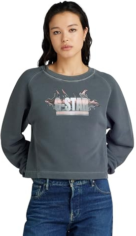 G-Star RAW Damen Overdyed Merch Loose Sweatshirt, Schwarz (dk Black gd D24406-D575-B564), XS