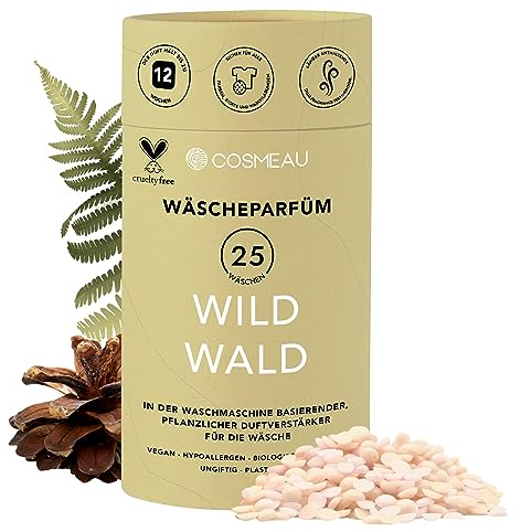 Cosmeau Wäscheparfüm Perlen Wildwald - Nachhaltige Duftperlen für Waschmaschine - Bis zu 50 Waschladungen und 24 Wochen Frische - Plästik Frei, Vegan & Zero Waste