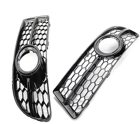 rgsdg Für A-udi A4 B7 S4 B7 A4 S-Line 2005–2008 2-teiliges Auto-Nebelscheinwerfer-Kühlergrill Glänzend Schwarz Waben-Nebelscheinwerfer Grill, Refit