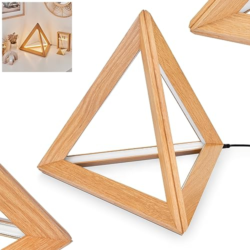 LED Tischleuchte Huanchillas, moderne Tischlampe aus Holz/Kunststoff in Natur/Weiß, Tischlampe im skandinavischen Design mit An-/Ausschalter am Kabel, LED 27 Watt, 2300 Lumen, 3000 Kelvin, Höhe 35 cm