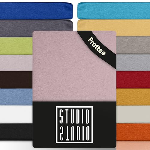 STUDIO Basic Frottee Spannbettlaken 90x200cm – weiches Frottee-Spannbetttuch aus 80 % Baumwolle & 20 % Polyester – Puder – Öko-Tex Zertifiziert, bügelfrei & elastisch – für Matratzen 15–25cm