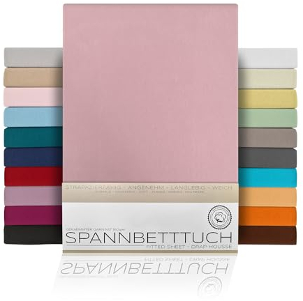 BEAUTEX Spannbetttuch Bettlaken aus Baumwolle, Premium Jersey Stoff 160g/m², Größe und Farbe wählbar (Standard - 90x200x30 cm, Altrose)