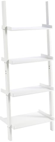Home Source Ladder Bookcase Shelving Unit Display Ornament Stand Shelf Wall Rack Storage, White, 4 Tier
