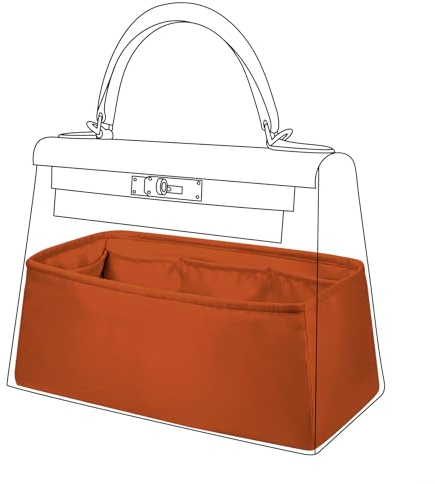 DGAZ Handtasche Tasche Organizer, Seide Innentasche für Kelly Pochette/Mini/20/25/28/32/35/40/42/50, Seidige Berührung Taschenorganizer Shaper Einsatz (Feu Orange, KL28)