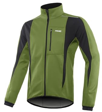 ARSUXEO Herren Radjacke wasserdicht winddicht Winter Thermal Atmungsaktiv Fahrradbekleidung 15K Armeegrün L