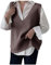 Strickpullover Damen Oversize, V Ausschnitt Ärmellos Warm Sweater Vest Wollweste Gestreift Lang Winter Strickpullunder Pullover Strickweste Baumwolle Knopf Pullover Vest Pullunder