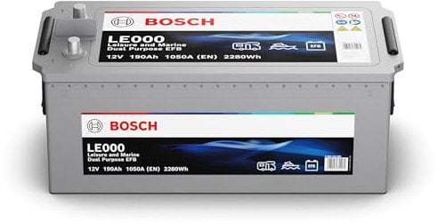 Bosch LE000 - Batterie à décharge lente et de démarrage - 190 Ah 1050 A 12 V - Technologie EFB - adaptée aux usages nautiques et de loisirs (camping-car, caravaning, marine…)