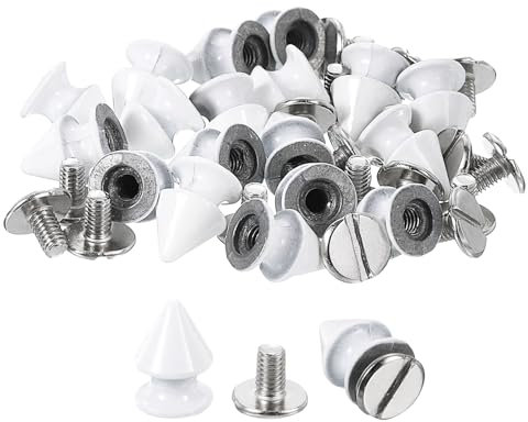 QUARKZMAN 50 Sets Kegel Spike Nieten, 8x12mm Schraubnieten für Lederhandwerk, Kleidung, Schuhe, Gürtel, Taschen (Weiß)