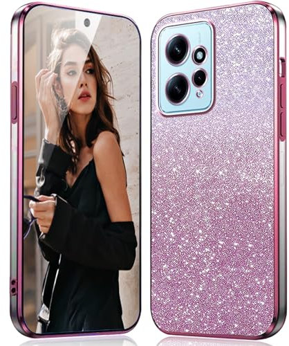 DESSEN Hülle für Xiaomi Redmi Note 12 4G Handyhülle Glitzer - Transparent Silikon Schutzhülle Stoßfest Case mit Galvanisiertes Rahmen und Glitter Karte Dünn Weiche Glitzernde Cover, Rosa