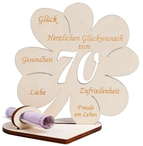Geldgeschenke Geburtstag, Kleeblatt Glück Geldgeschenk 70 Geburtstag Frauen Männer, Geldgeschenk aus Holz Holz Schild Gästebuch, Personalisiert Tischdekoration