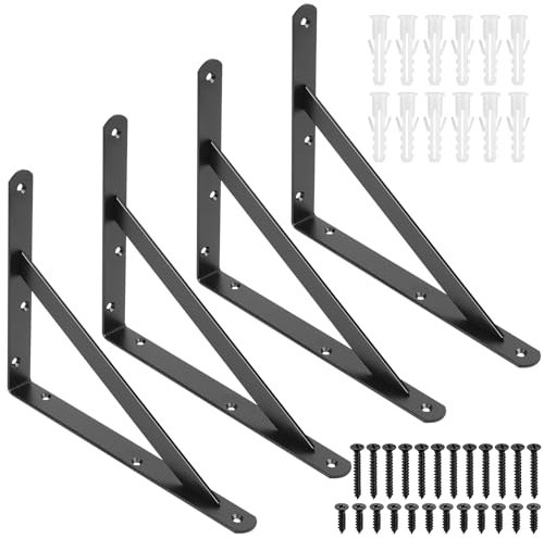 4 STK Regalhalterungen, Regal Winkel, Regalwinkel Schwarz, Regal Halterung Wandhalterung Regal, 90 Grad Regalträger Metall Schwerlastträger, Dreieckig Winkelträger Wandmontage (255x200x25mm Schwarz)