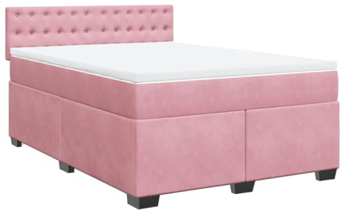 vidaXL Boxspringbett, Polsterbett Bett mit Matratze Matratzenauflage, Bettgestell mit Kopfteil Lattenrost, Doppelbett für Schlafzimmer, Rosa 160x200cm Samt