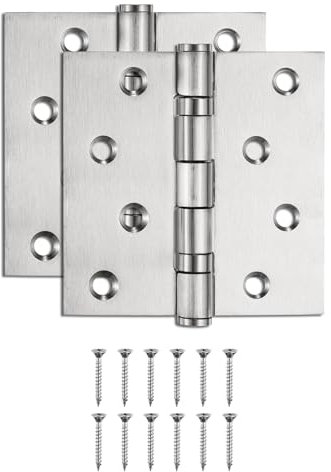 sourcing map 2Pcs 4x4x0.1 Door Hinges with 8 Holes and Screws Ball Bearing Interior Door Hinges Non Symmetry Holes Layout for Bedroom, Bathroom, Living Room, Silvery
