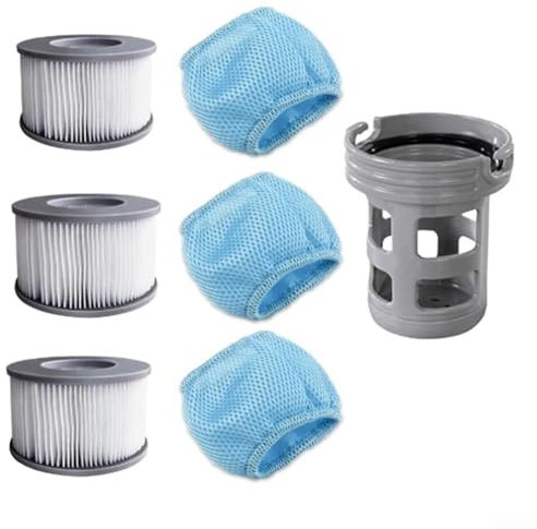 Daaxing Filterkartuschen mit Schutznetzen, passend für Miweba MSpa Whirlpools, aufblasbare Pools, mit Filterhalter, 3 x Filterpatronen, 3 x Schutznetze, 1 x Filterhalter
