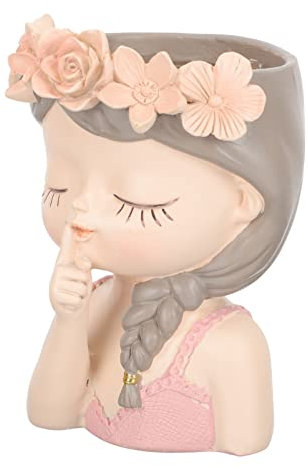 KONTONTY Keramik Mädchenkopf Blumentopf Vintage Stil Leicht Gartendekoration Für Zimmerpflanzen Und Sukkulenten Kreativer Blumenübertopf Für Innen Und Außen