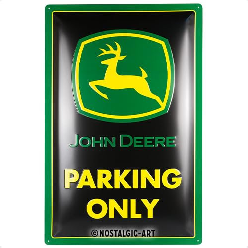 Nostalgic-Art Retro Blechschild, 40 x 60 cm, John Deere – Parking Only – Geschenk-Idee für Traktor-Fans, Original Lizenzprodukt (OLP), aus Metall, Vintage Design, Blechschilder Sprüche