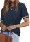 Arach&Cloz Jumpers for Women UK Short Sleeve Cotton Blend Tops Ladies Crew Neck Summer Spring Sweater Outfits Navy Apricot, M