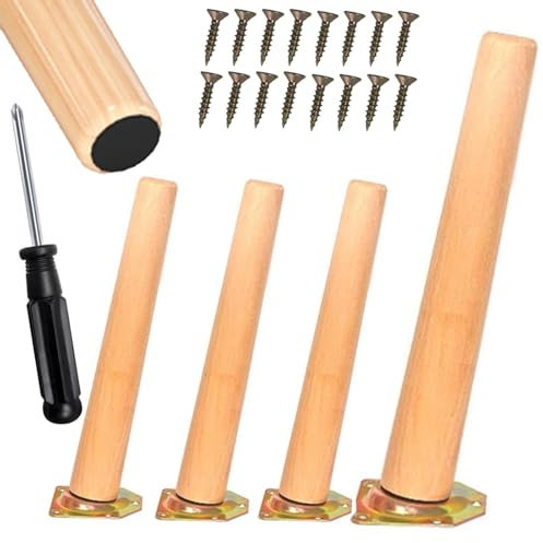 MREGLHUI 4 Pied De Meubles en Bois Massif,Pattes De Meuble en Hêtre,Pieds De Canapé De Rechange,Table Basse Jambes,pour Lit,Placard,Banc,Meuble TV,Armoire,avec Accessoires,60cm/23.6in