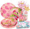 80Pcs Hawaiian Flamingo Party Tableware for Girl Pink Flamingo Party Supplies Luau Tropical Birthday Paper Plates Napkins Cups Straws Set for Spring Summer Hawaiian Picnic Serves 16 Guests
