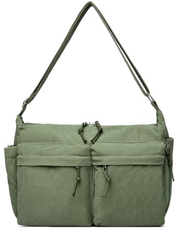 Makukke Cord Tote Bag Shopper Tasche Damen Umhängetasche Groß Handtasche Schultertaschen für Arbeit Büro Reisen Einkaufen Schule (Grau)