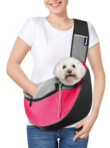 Pawaboo Hundetragetasche, Neu aufgewertet Hundetasche mit Touch-Pocket, Verstellbare Tragetasche Hund, Haustier Umhängetasche Transporttasche für Haustiere für Outdoor - L, Pink