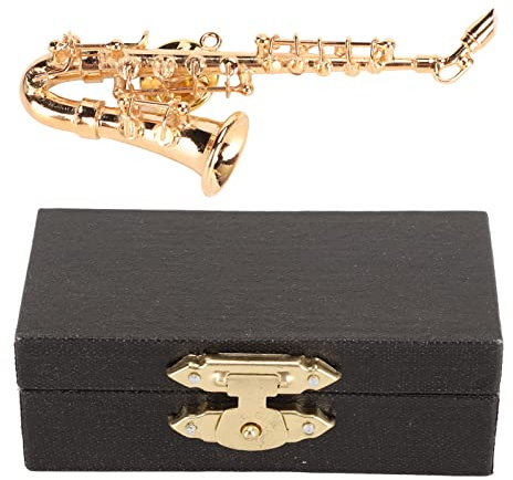 Broche de Saxophone Dorée, Broche D'instrument de Musique avec étui à Instruments doublé de Velours Rouge, Aspect Réaliste, Taille Mini, pour les Amateurs de Musique, Matériau
