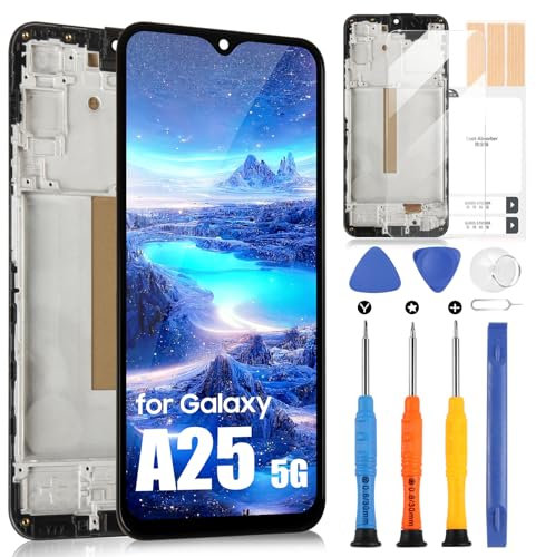 Écran LCD pour Samsung Galaxy A25 5G LCD Display pour Galaxy A25 5G SM-A256B SM-A256E SM-A256U Écran Tactile Digitizer Remplacement Assembly + Réparation Kit (Noir avec Cadre, Incell)