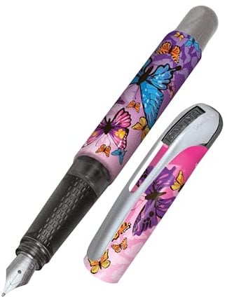 Online Füller College Butterfly mit M-Feder I Füller Grundschule mit coolem Butterfly-Print I Allergikerfreundlich, leicht & ergonomisch I Füllhalter inkl. blauer Tintenpatrone I Made in Germany