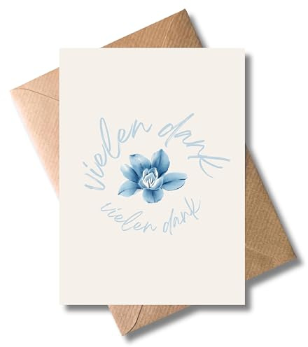 Dankeskarte – DIN A6 – „Vielen Dank“ mit blauer Blüte – Zeitlose Grußkarte für Dankbarkeit & Wertschätzung – Für Freunde, Kolleginnen, Nachbarn oder Kunden