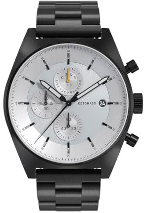 DeTomaso Herrenuhr D10 Chronograph in Black & White - Armbanduhr an schwarzem Edelstahl-Armband - aus 316L Chirurgenstahl mit einem Quarzuhrwerk & saphirgehärtetem Mineralglas – 43 mm