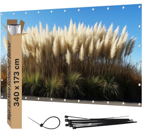Major and More Sichtschutz Banner PVC Garten Dekoration Plane groß mit Motiv blickdichter Motivbanner für Terrasse Zaun Gartenzaun Zaunblende Gartenposter (340x173 cm, Pampasgras)