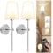 LGMCF Battery Operated Wall Sconce Set of 2, Rechargeable Wall Lights with 5000mAh Detachable Charging Bulbs and Remote, 3 Color Dimmable Wireless Sconces for Bedroom Living Room Hallway, Silver