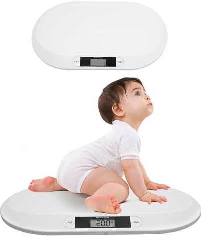 Báscula digital para bebés con pantalla LCD, varios modos de pesaje, báscula infantil para mascotas y bebés, hasta 20 kg, 55 cm x 32 cm x 2,7 cm